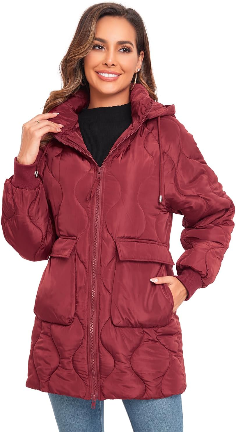 Women's Winter Thicken Puffer Coat Casual Quilted Jackets Warm Padded Down Alternative Hood Winter Outerwear 2025