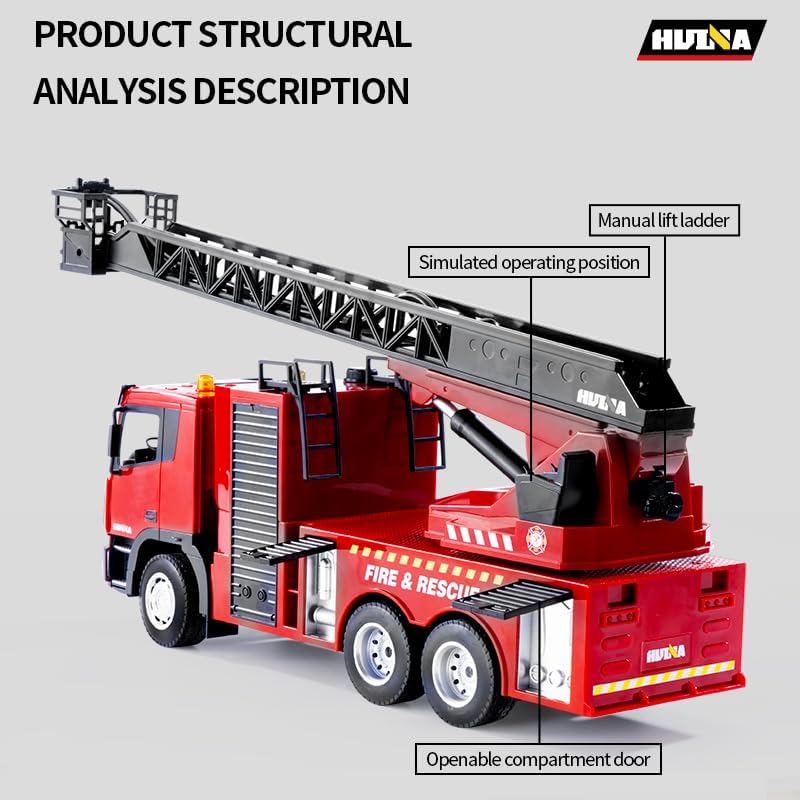 HUINA 1361 1/18 RC Aerial Ladder Fire Truck 9CH Remote Control Spray Car Model Hobby Grade Model for Ages 14+