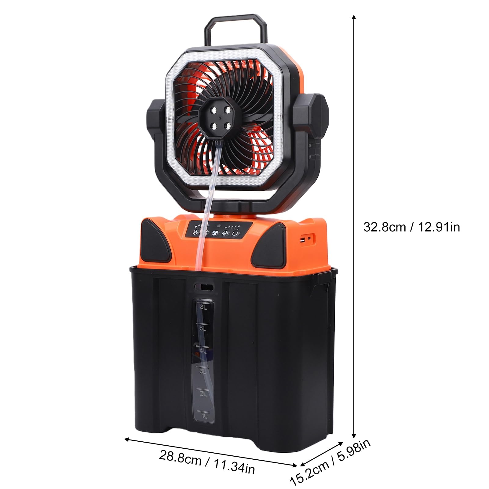 Vikye 3-in-1-Campingventilator, Batteriebetriebener 20000-mAh-Ventilator mit LED-Licht und 6-Liter-Eimer für Reisen, Schlafzimmer, Zuhause, Camping