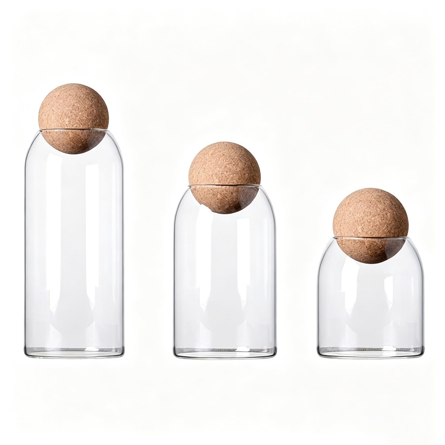 3pcs Cylinder Glass Canisters with Decorative Stoppers - Airtight Storage Jars for Kitchen Pantry, Coffee, Tea, Candy