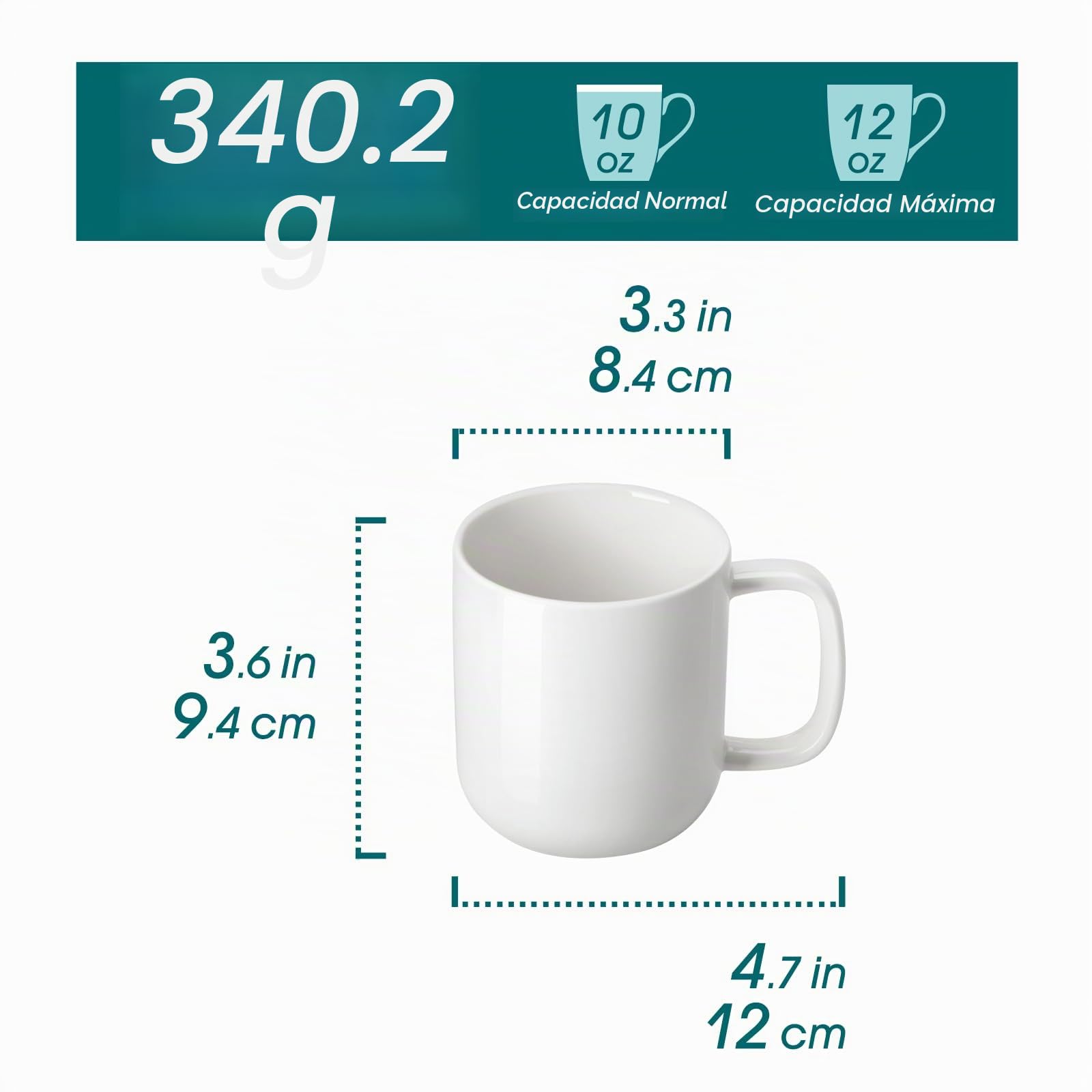vancasso Juego de 6 Tazas de Café de Gres - 360ml - Tazas de Desayuno con Asa para Leche, Té, Avena, Yogur – Resistente a Lavavajillas y Microondas – Style Blanco
