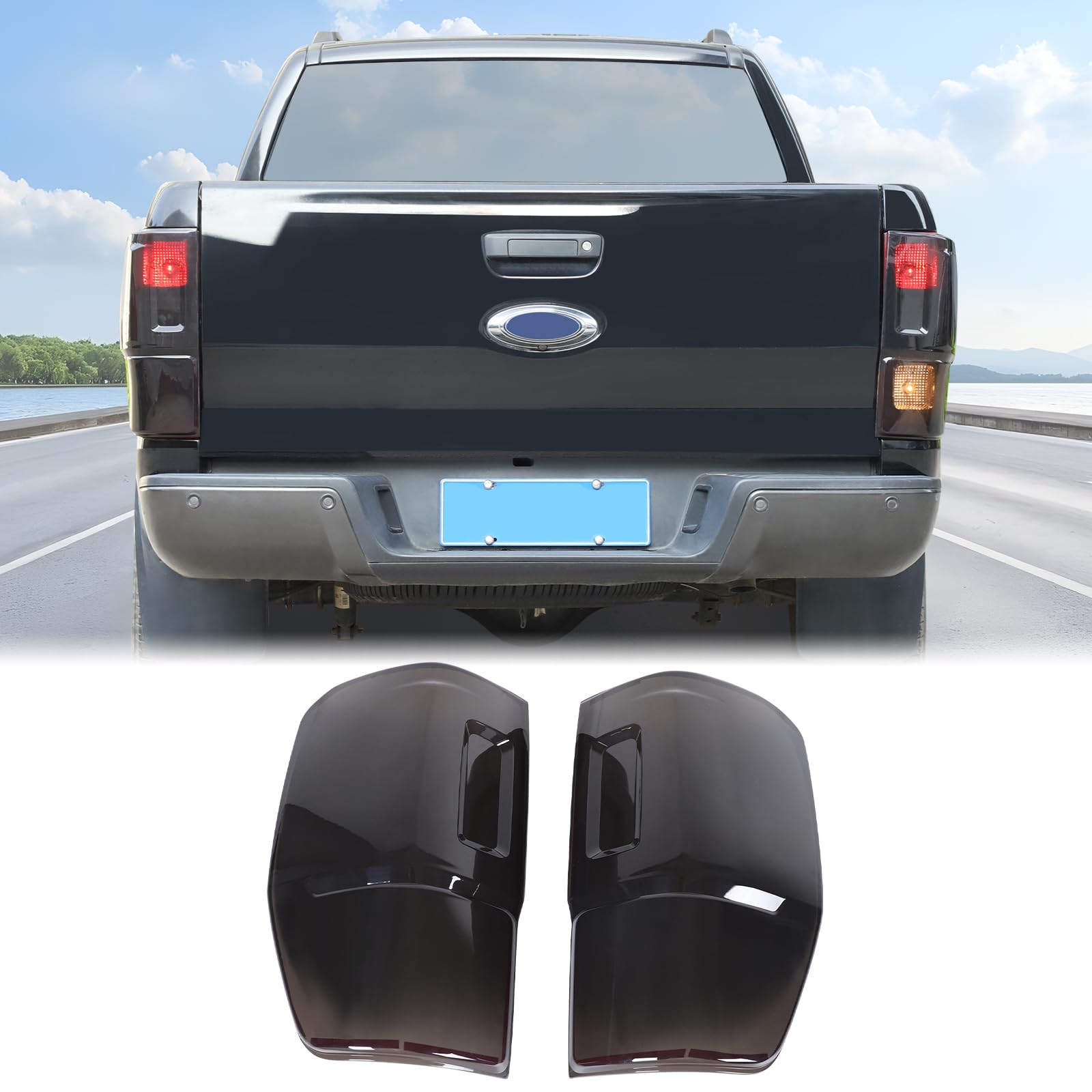 Aunginsy Tail Light Lamp Cover Trim Compatible with Ford Ranger 2015-2022 Rear Taillight Lamp Cover Shell Shade Smoked Black Frame Bezels Cover Rear