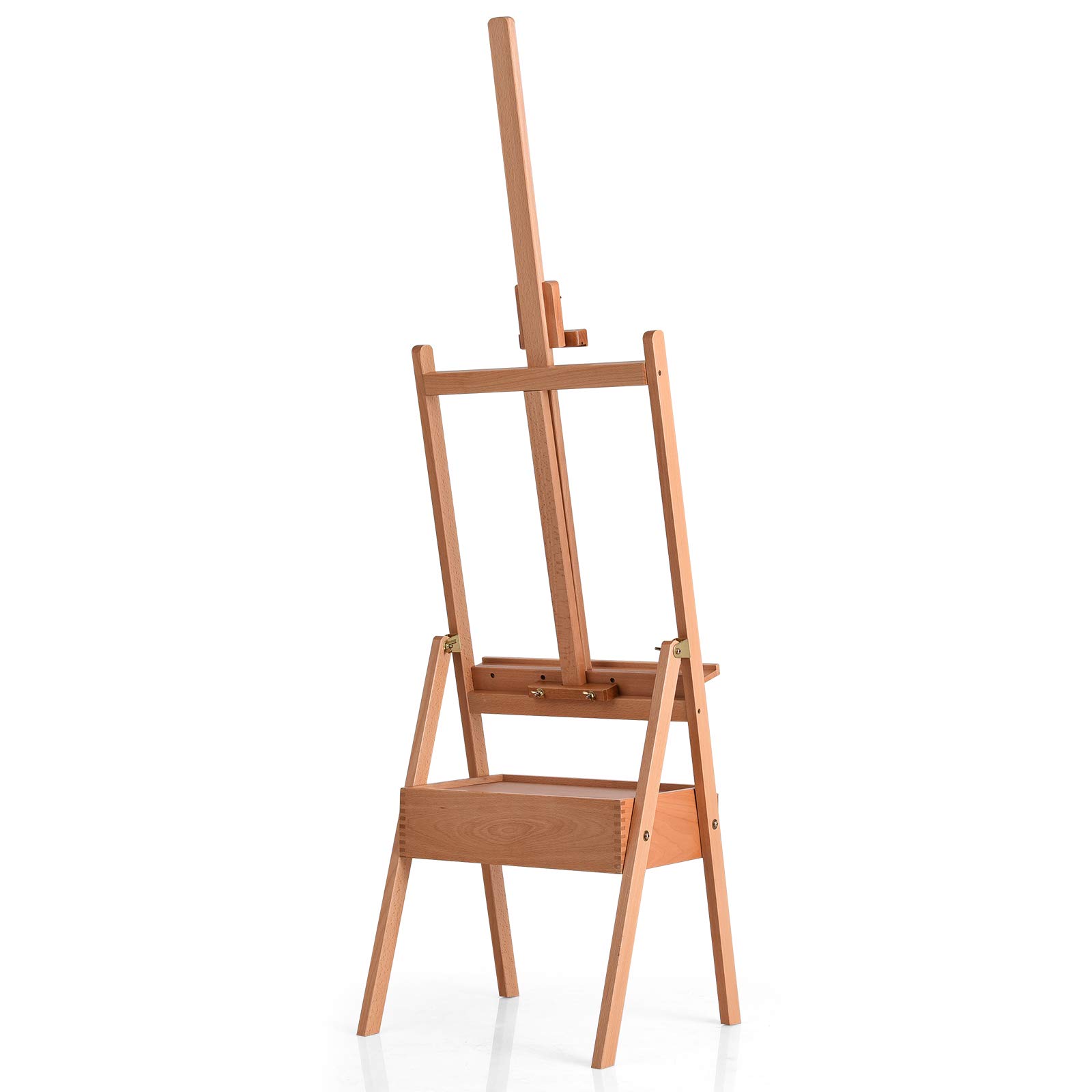 GOPLUS Caballete de madera de haya con 1 cajón, ajustable en altura hasta 193,5 m, trípode de pintura portátil con botón de tela ajustable para pintura al óleo, croqué, gúpero, natural