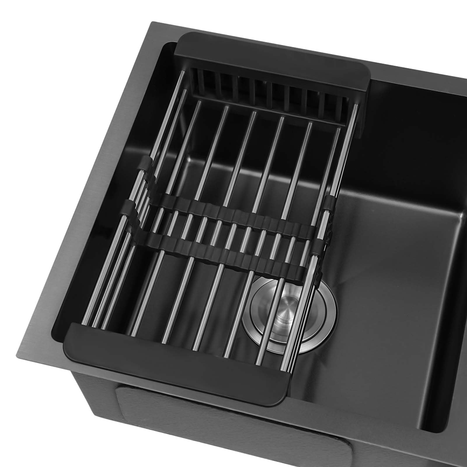 Fregadero doble de acero inoxidable para empotrar, fregadero de cocina cepillado, con juego de desagüe y rebosadero, tubo de cocina, fregadero doble, 78 x 43 x 22 cm (negro)