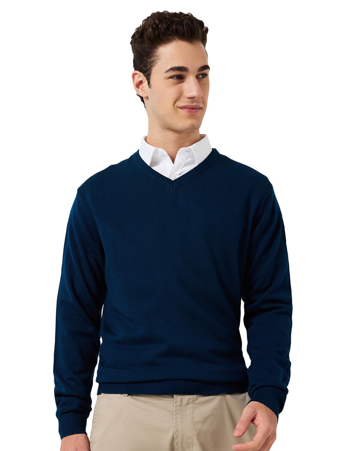 park avenue Men Regular Fit Solid Pattern Pure Acrylic Full Sleeve V Neck Casual Sweater-picture-11