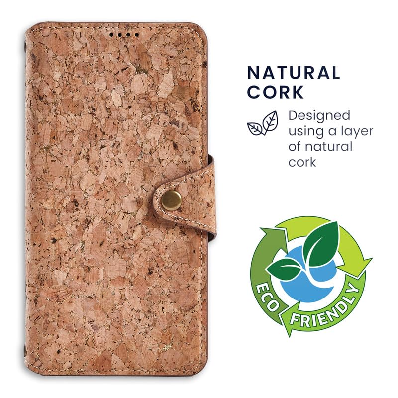 Image of ClickCase for Oneplus 11R 5G Natural Wood Cork Eco-Friendly Vegan Leather Wallet Case Flip Cover with Card Holder & Kickstand,Magnetic Flip Cover for Oneplus 11R 5G Wooden, Gold