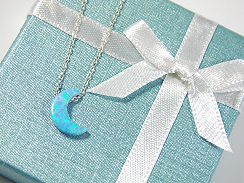 Light Blue Moon Opal Necklace. Half Moon Necklace Crescent lab created Opal Moon Charm Necklace3