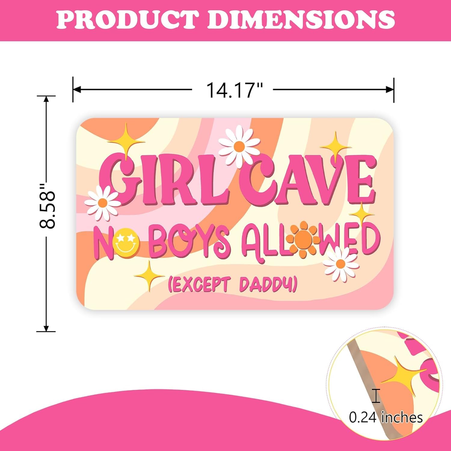 Mandala Soul Girl Cave No Boys Allowed Expect Daddy Front Door Sign, Pink Fluid Painting Art Wooden Door Hanger Toddler Baby Nursery Decor, Daisy Wreath Indoor Kid Teen Girl Bedroom Wall Hanging Decoration
