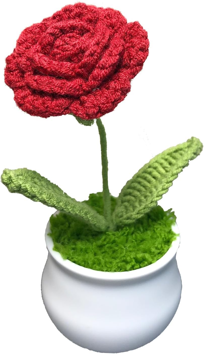 Bouquet Di Fiori All'Uncinetto Fatti A Mano - Mini Crisantemi In Vaso - Decorazione Per Scrivania E Ufficio - Regalo Originale