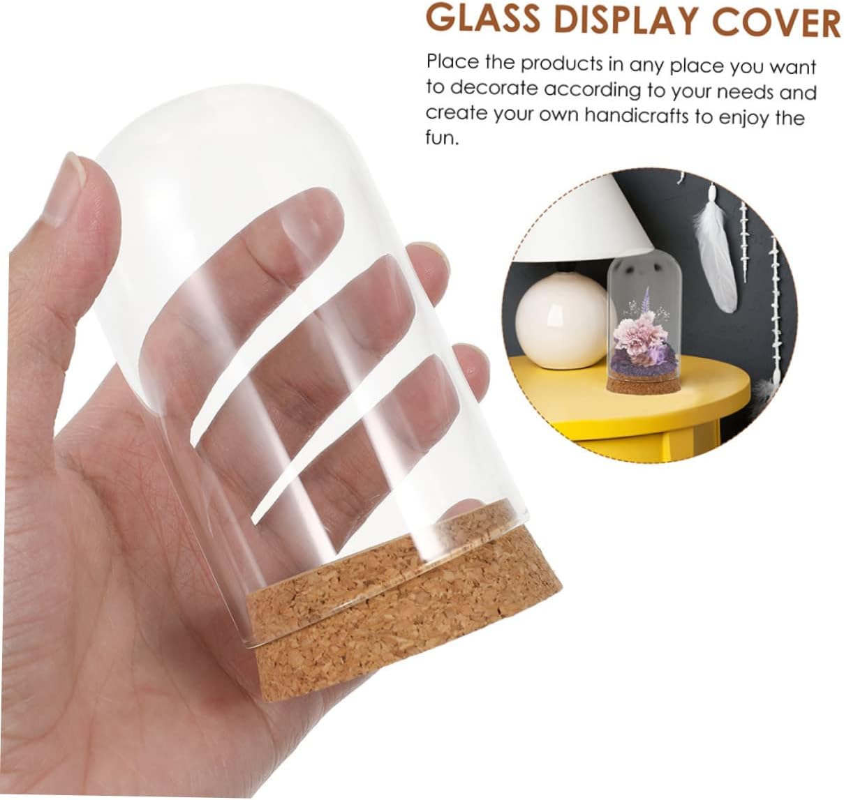 5pcs Preserved Flower Glass Cover with Cork Delicate Adornment for Home Office Decoration for Landscapes and Figurines
