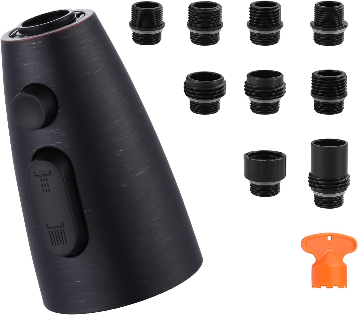 WOWOW Kitchen Faucet Head Replacement Oiled Rubbed Bronze, 3 Function Pull Out Spray Nozzle with 9 Adapters for Kitchen Sink Faucet，US Standard for Moen Kohler Delta Faucets G1/2 Male Connector