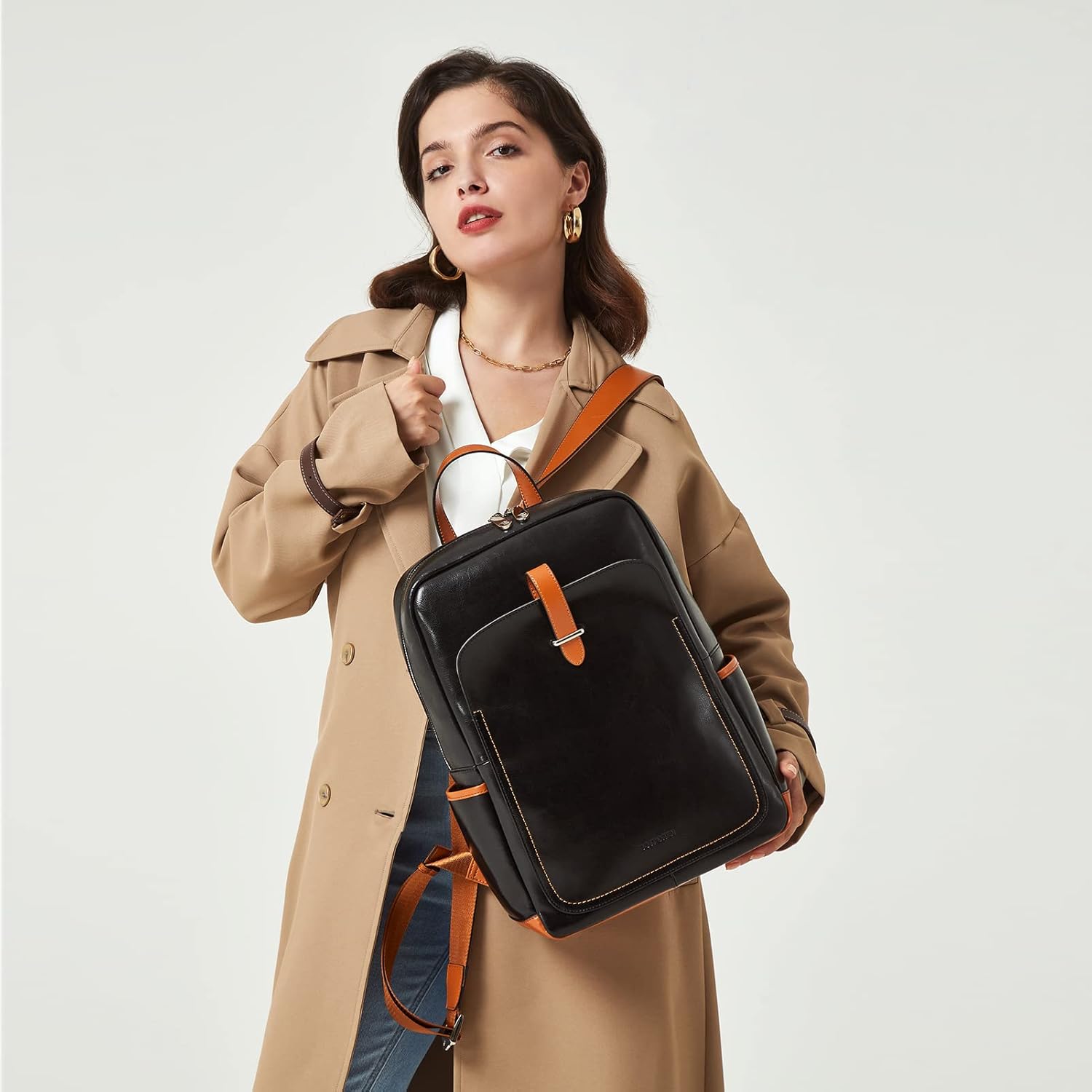 BOSTANTEN Leather Laptop Backpack for Women,15.6 inch Computer Backpack Purse College Daypack Work Travel Bag Black-brown - Image 2