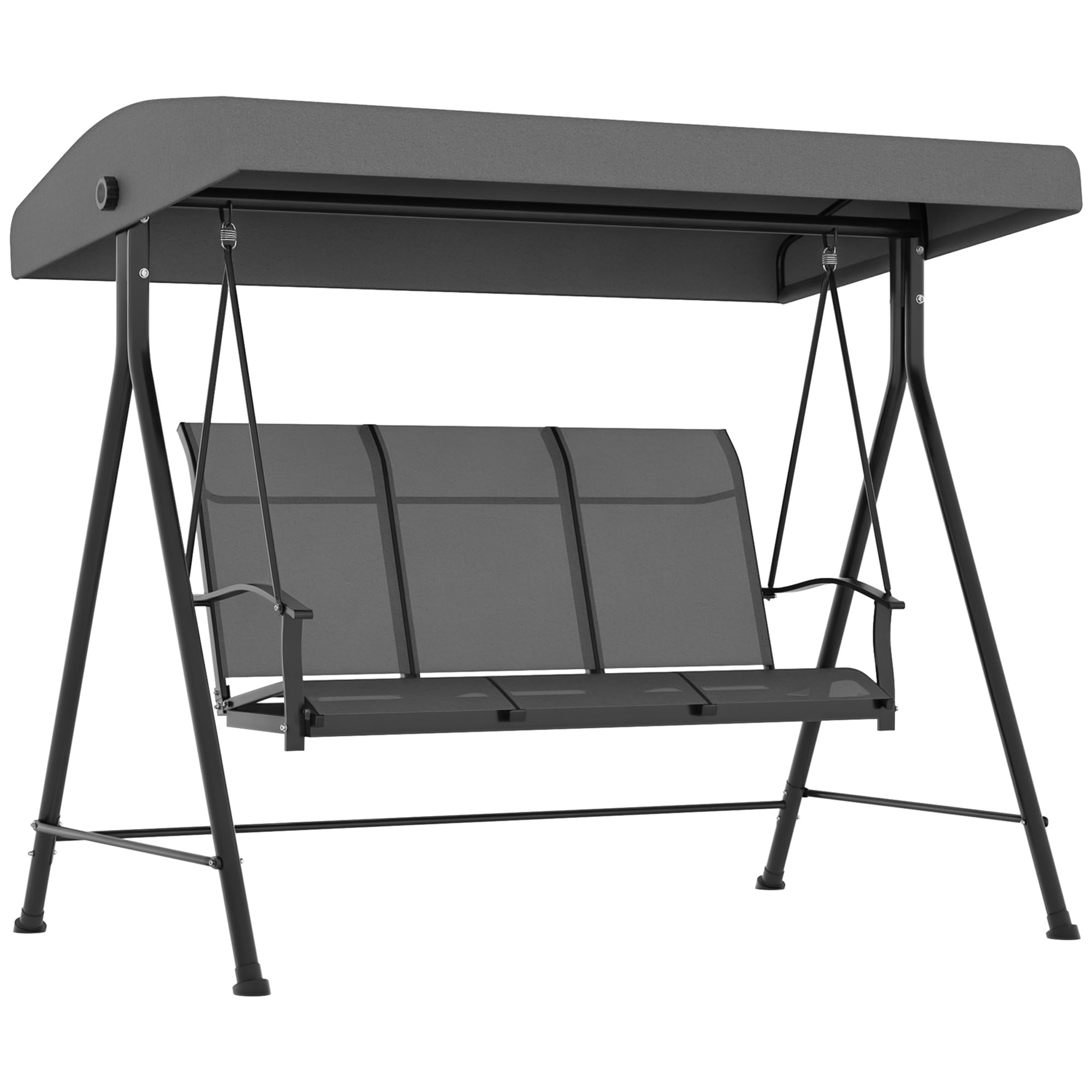 Outsunny Dondolo da Giardino 3 Posti con Tettuccio Parasole Regolabile, Dondolo da Esterno con Seduta Traspirante a Rete e Piedini Antiscivolo in Poliestere e Metallo, 200x133x176 cm, Grigio Scuro