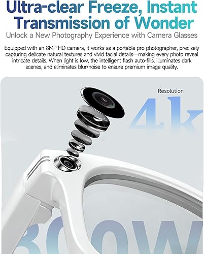 Miniatura 6 de Lentes inteligentes AI con cámara 4K, gafas de cámara HD de 8 MP, 1080P de grabación de audio y video, gafas Bluetooth, asistente de voz, traducción