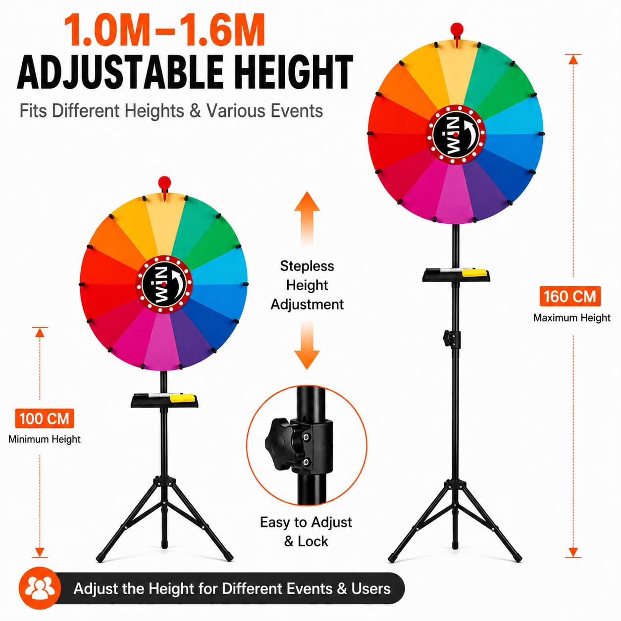 Spin the Wheel Roue avec support 61 cm Roue de prix réglable 14 | Tirage de loterie, design rotatif