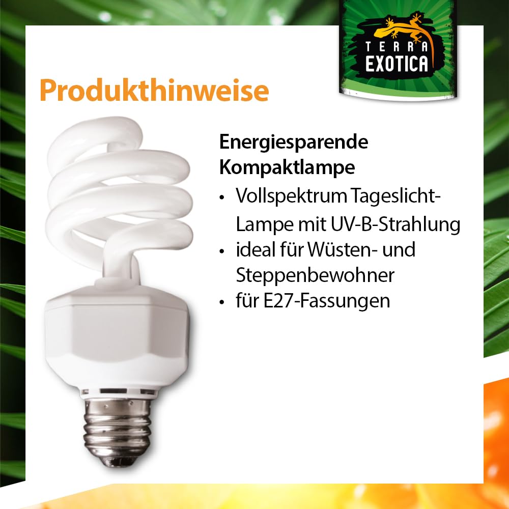 Terra Exotica Compact Desert 10.0 UVB Lampe - Auswahl zwischen 2.0, 5.0, 8.0 und 10.0 UVB Lampen für Ihr Terrarium - Ideal für Reptilien aus Wüsten und Steppen z.B Bartagamen und Nager