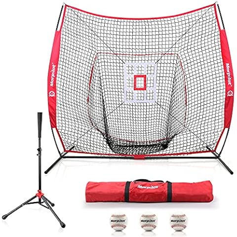 Keenstone 7'×7' Baseball Softball Practice Net | Hitting, Pitching, Batting, Catching, Fielding | with Batting Tee, 3 Training Balls, Strike Zone Target, and Carry Bag Cover