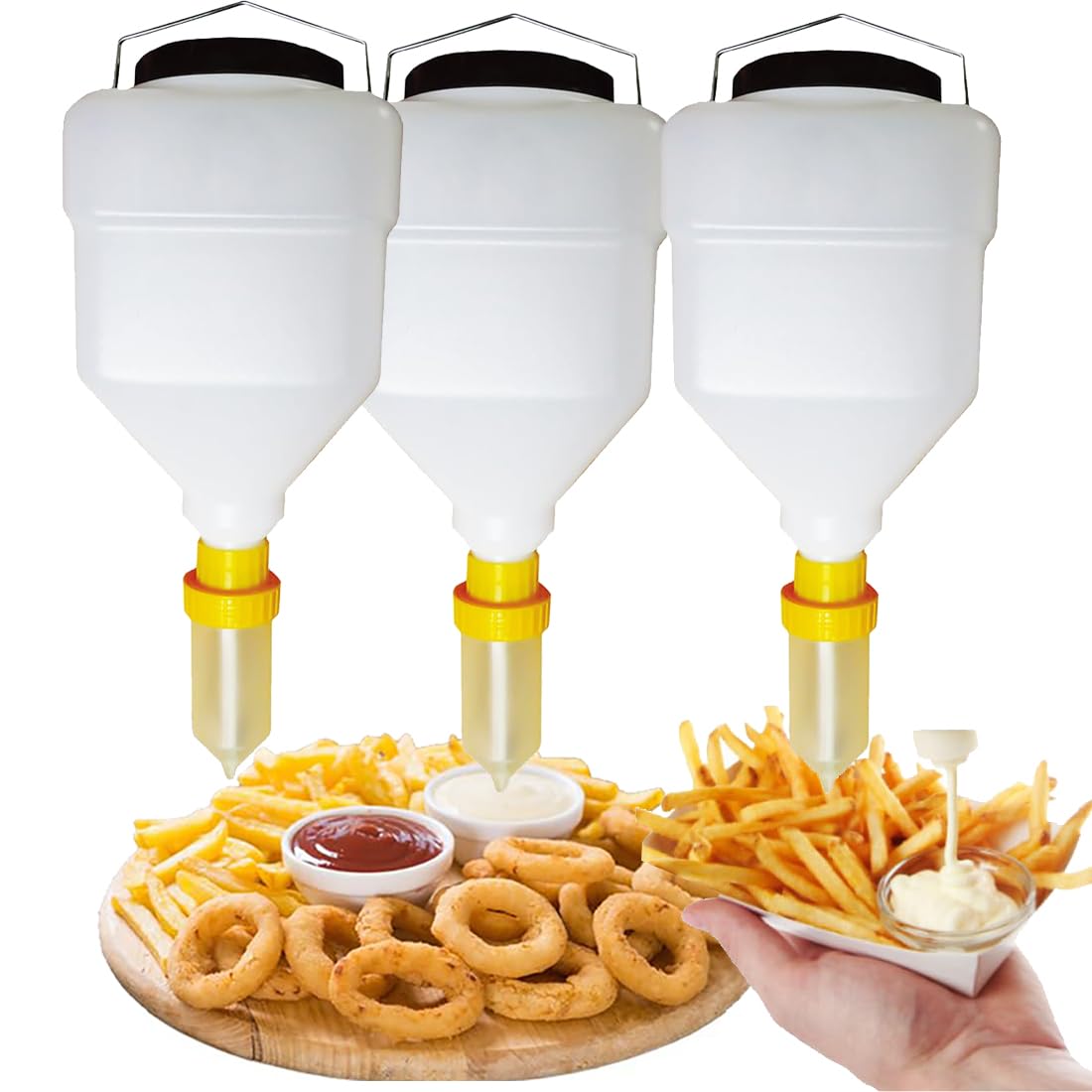 ZHJOPP Sauce Dispenser, Refillable Squeeze Bottle with Leak Proof Design, Plastic Condiment Dispenser for Mustard, Ketchup (Square 3PCS x 3.5L)