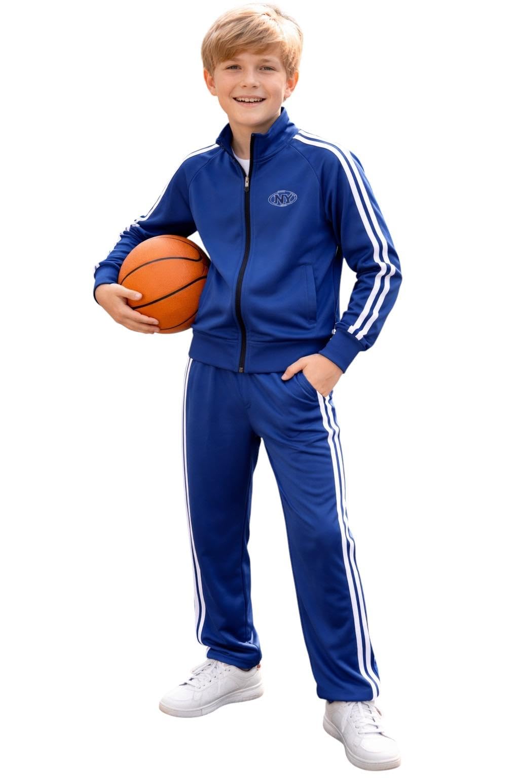 IDO Conjunto de chándal para niño de 10 años – 140 cm de tejido técnico color azul con banda lateral