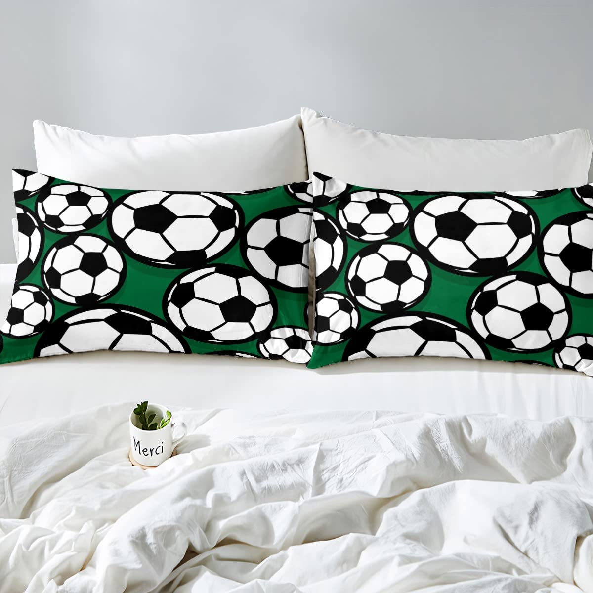 Funda de edredón de pelota de fútbol, juego de ropa de cama de fútbol verde deportivo para niños y niñas, funda de edredón de microfibra para juegos competitivos, funda de colcha de fútbol americano
