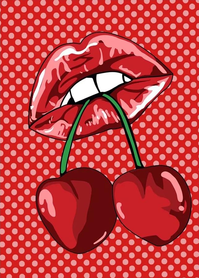 XZSFD NBGEA Roy Lichtenstein Póster Impresiones en color Cuadro abstracto de arte de pared《Labios rojo cereza》Roy Lichtenstein Comics Pintura en lienzo para decoración del hogar 30x50cm Sin marco