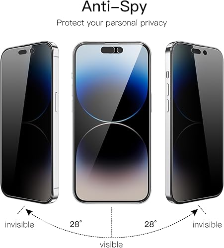 Miniatura 3 de JETech Protector de pantalla de cobertura completa de privacidad para iPhone 14 Pro de 6.1 pulgadas, película de vidrio templado antiespía,