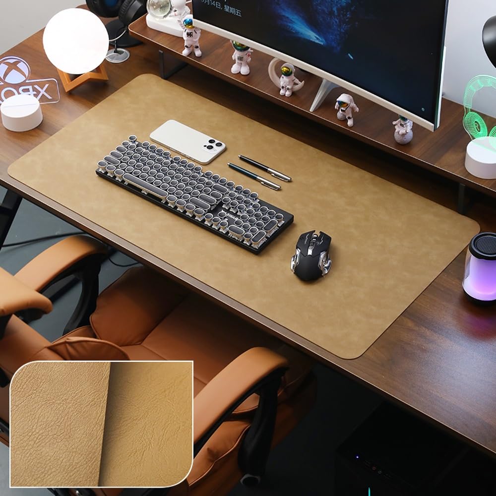 WYWY Sottomano in Pelle, Tappetino per Mouse con Motivo retrò in Pelle di Mucca, antimacchia e Impermeabile su Entrambi i Lati, Adatto per casa e Ufficio(Light Brown,70 * 140cm)