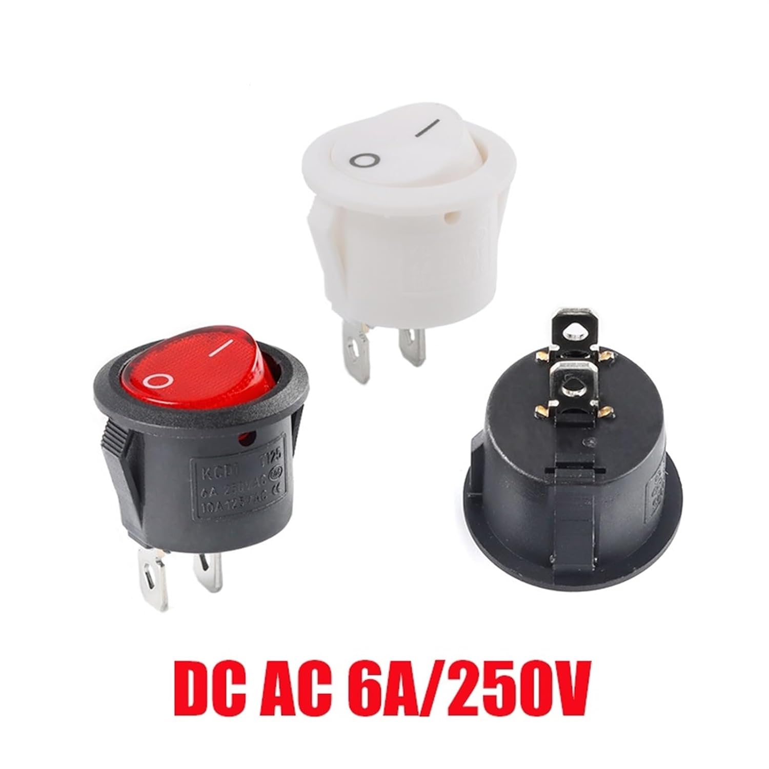 10/5/1Pcs KCD1 2PIN 20mm On/Off SPST G149 Round Rocker Switch DC AC 6A/250V Cap Car Dash Dashboard(White,10 Pieces)