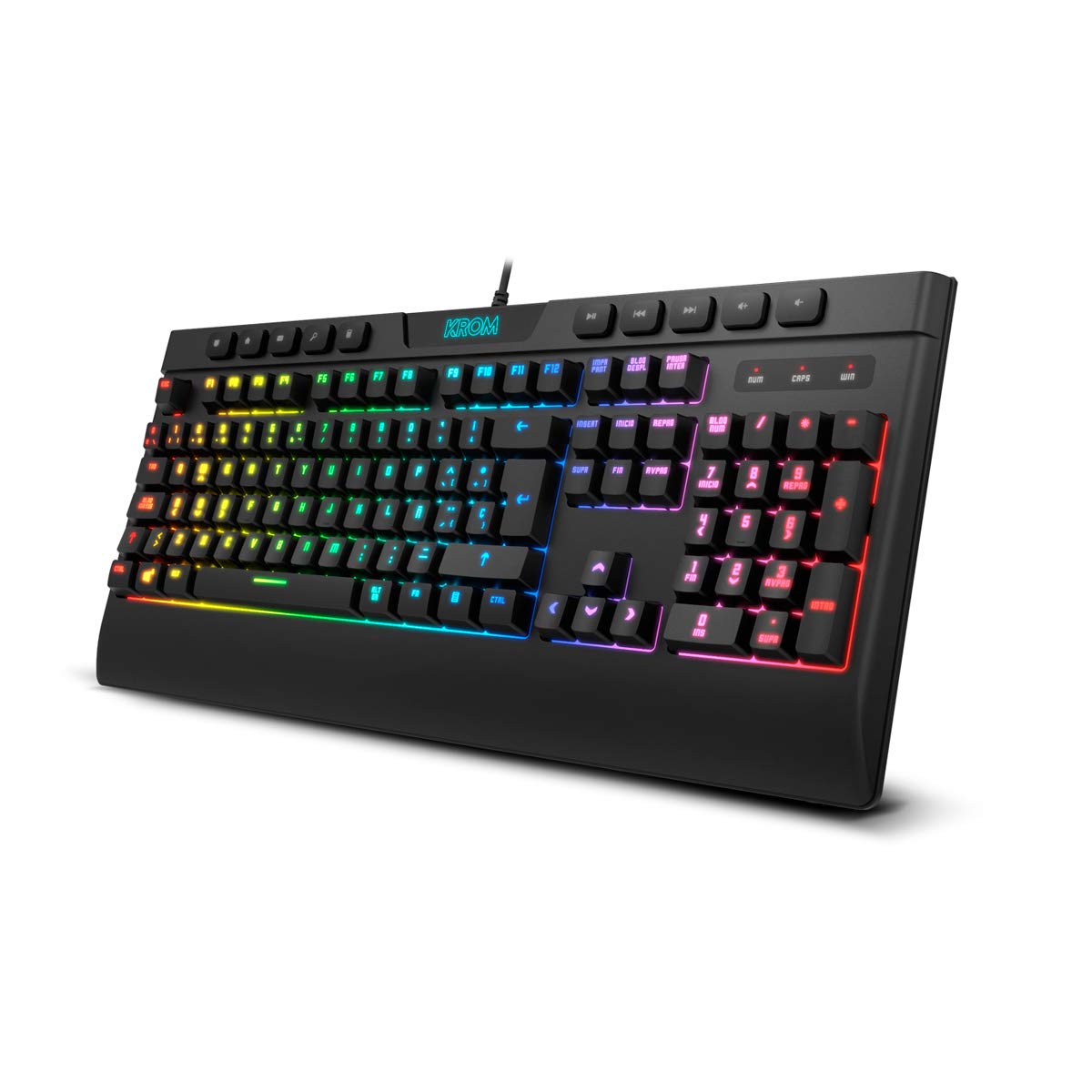 KROM KALYOS - Gaming Keyboard + Mouse Combo - Clavier membrada rétro-éclairé RGB, souris avec capteur optique 6400 DPI, LED 6 couleurs, Spanish layout, noir