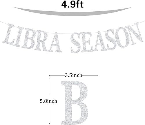 Miniatura 2 de Cartel de la temporada de Libra con purpurina plateada, 12 constelaciones del zodiaco Libra, horóscopo, decoración de fiesta de cumpleaños de