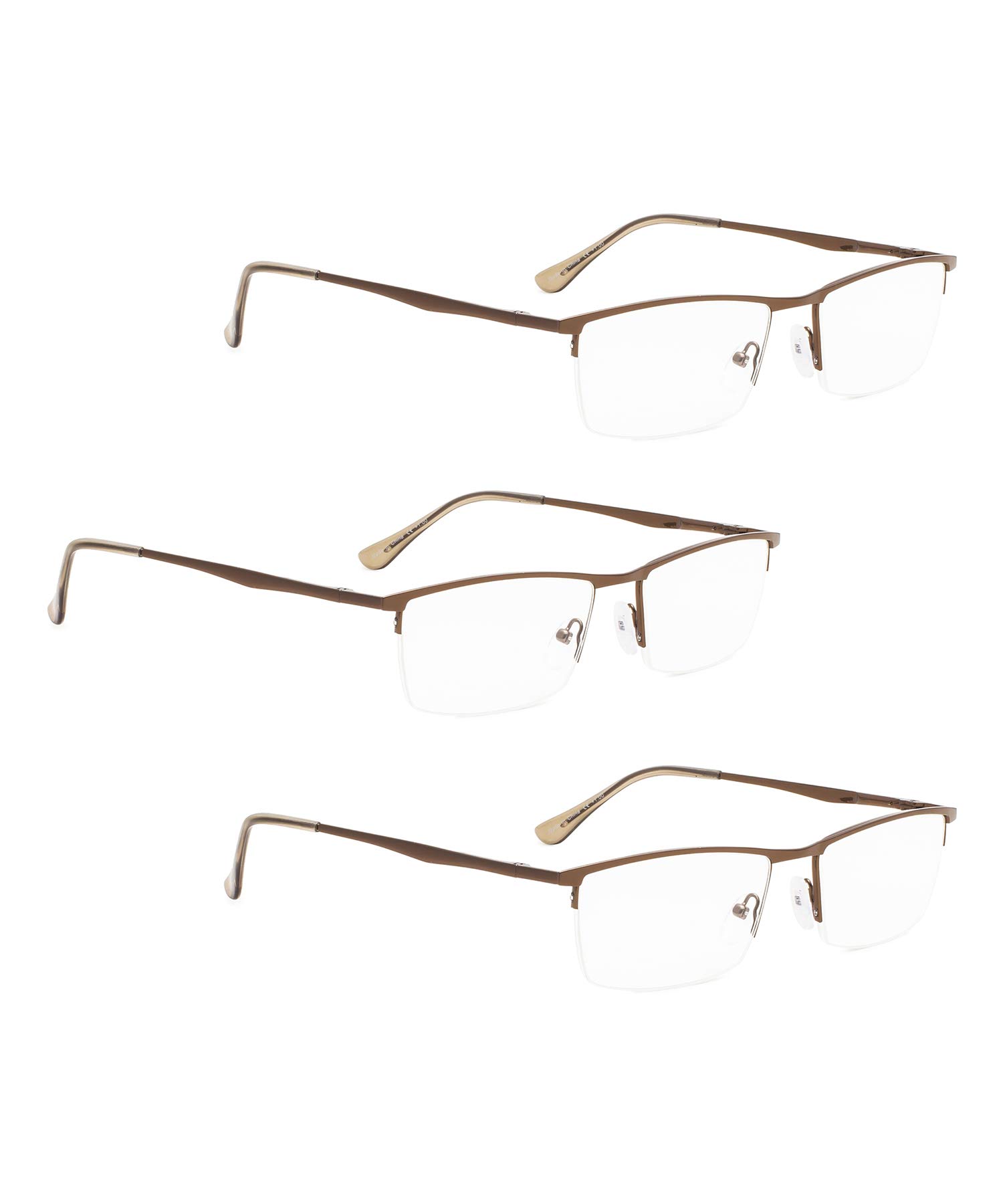 LUR READING GLASSES 3 pack Half-Rim Metal Readers (Brown)