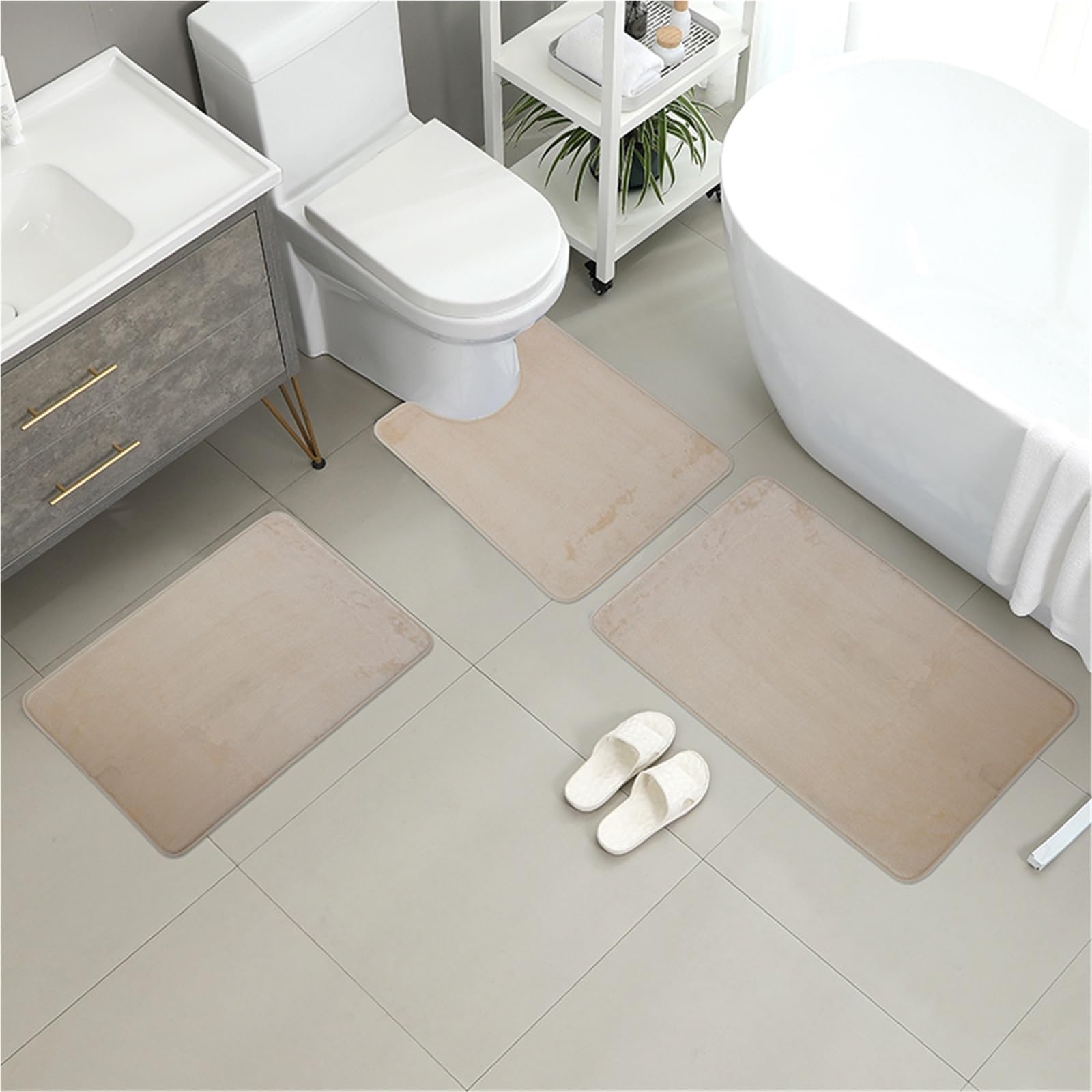 Tappeti Bagno Tappetino da bagno 3 pezzi, doccia, assorbente, tappeto antiscivolo, morbido e confortevole, lavanderia(Khaki)