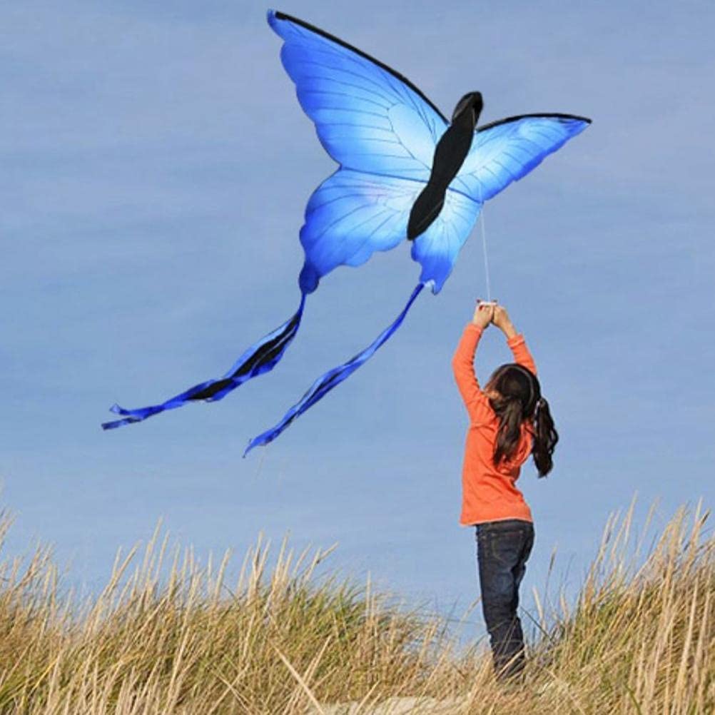 Cerf-Volant Papillon Bleu pour Enfants et Adultes, Beaux Cerfs-Volants Animaux pour S'amuser en Plein Air dans Les Parcs et Les Plages, 133 X 70 Cm, Tissu Léger