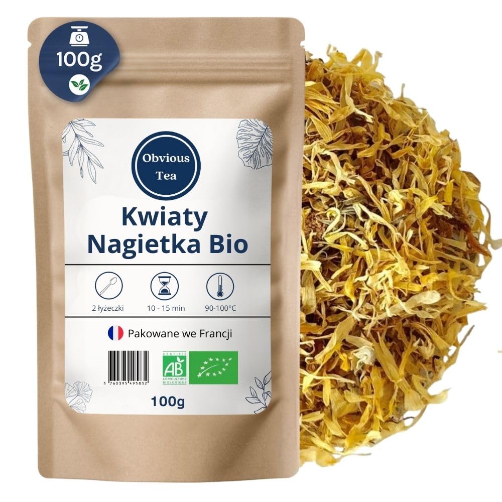 Organiczne kwiaty nagietka lekarskiego – napar i herbata ziołowa na relaks, sen i trawienie – Calendula Officinalis L. – uprawa ekologiczna – pakowana we Francji – torebka 100 g (50 filiżanek)