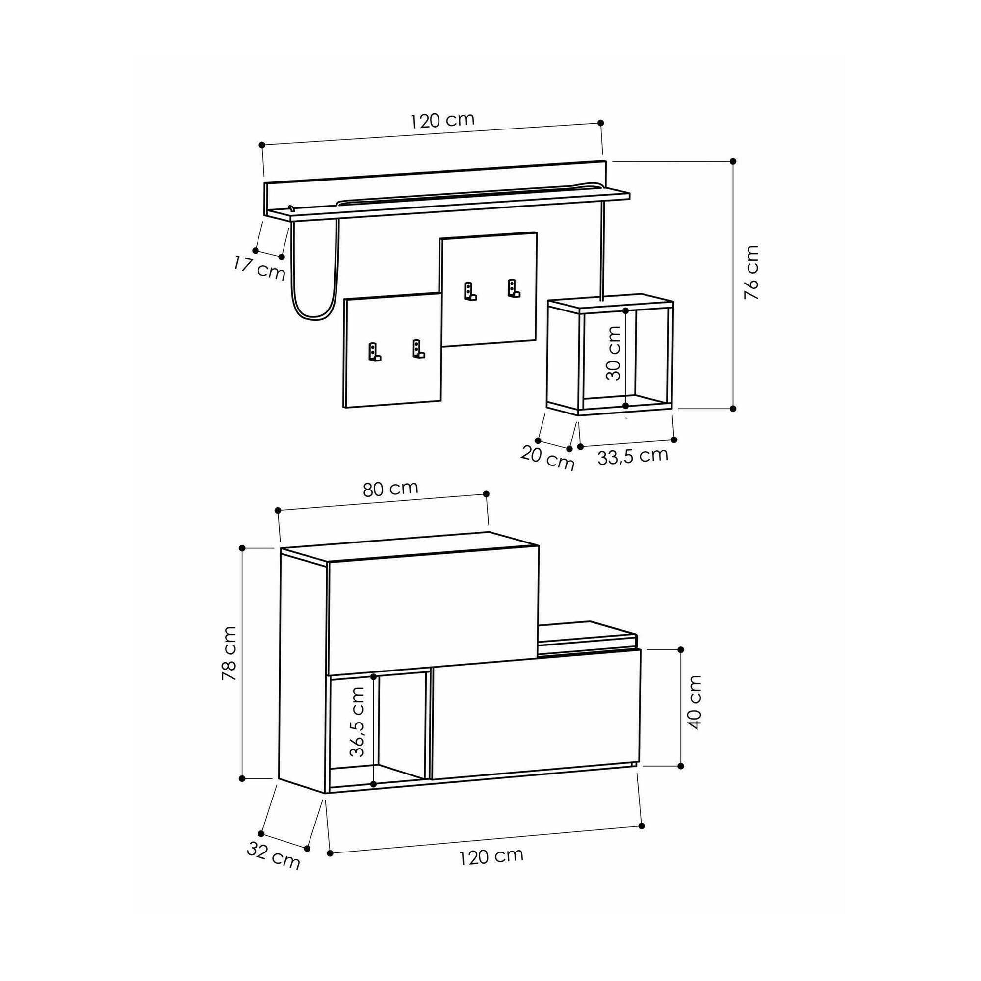 Dmora - Mobile da ingresso Caph, Entratina appendiabiti, Composizione per atrio, Consolle portaoggetti multifunzione, 120x17h76 cm, Antracite e Rovere