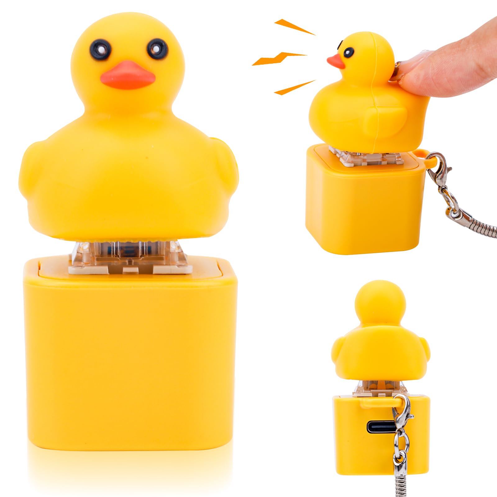 BTFO Duck Fidget Keychain Toy, Rechargeable Quacking Duck Keychain Portable and Fun Finger Fidgets Ducks Quack Button Keychains Creative Keyboard Keycaps for Relaxation