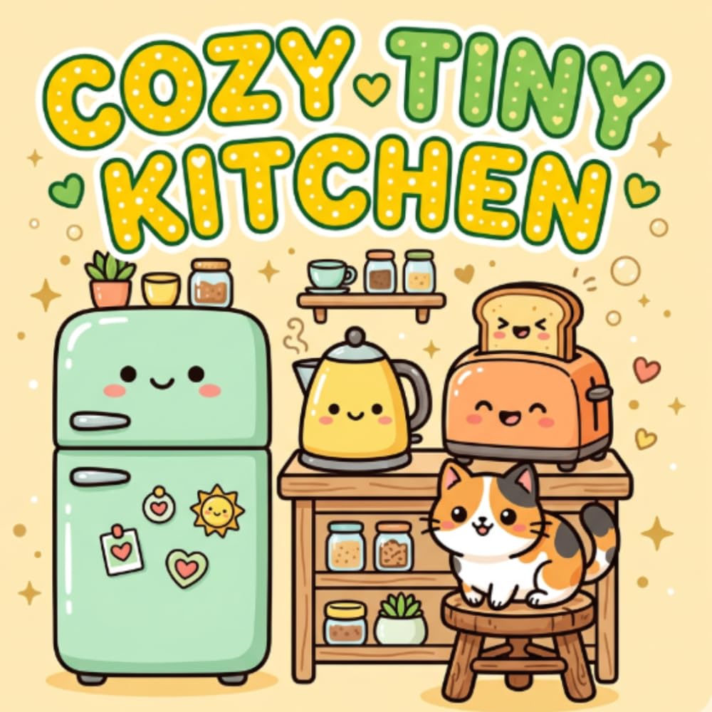 Cozy Tiny Kitchen Kawaii Coloring Book: Bold and Easy Cute Kitchen Scenes for Kids, Teens, and Adults