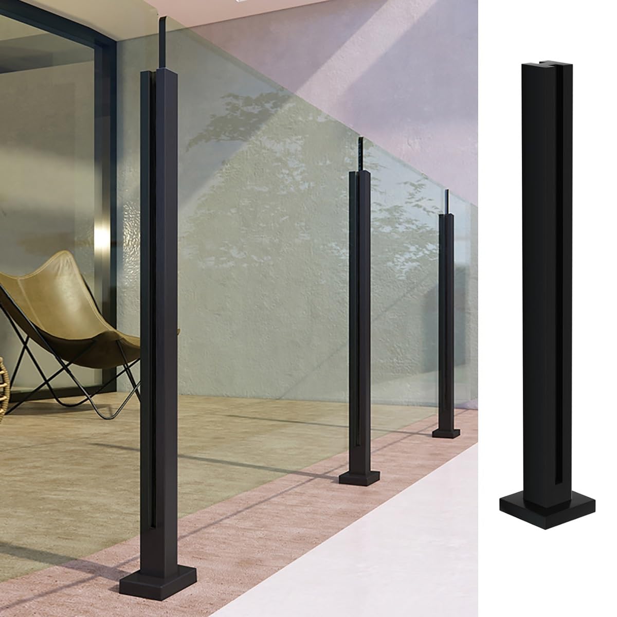 Poteau de garde-corps en verre résistant au vent avec colonne solide au sol