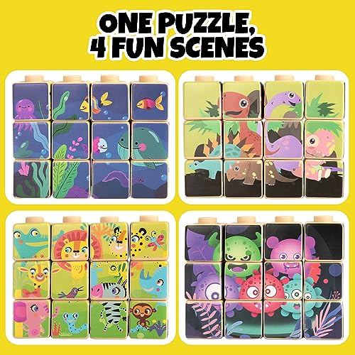 Image of ArtCreativity Silicone Picture Puzzle Blocks for Kids, 12 Stacking Baby Blocks with Four Different Pictures Printed on The Sides, 2 inch Soft Toy Building Blocks for Toddlers