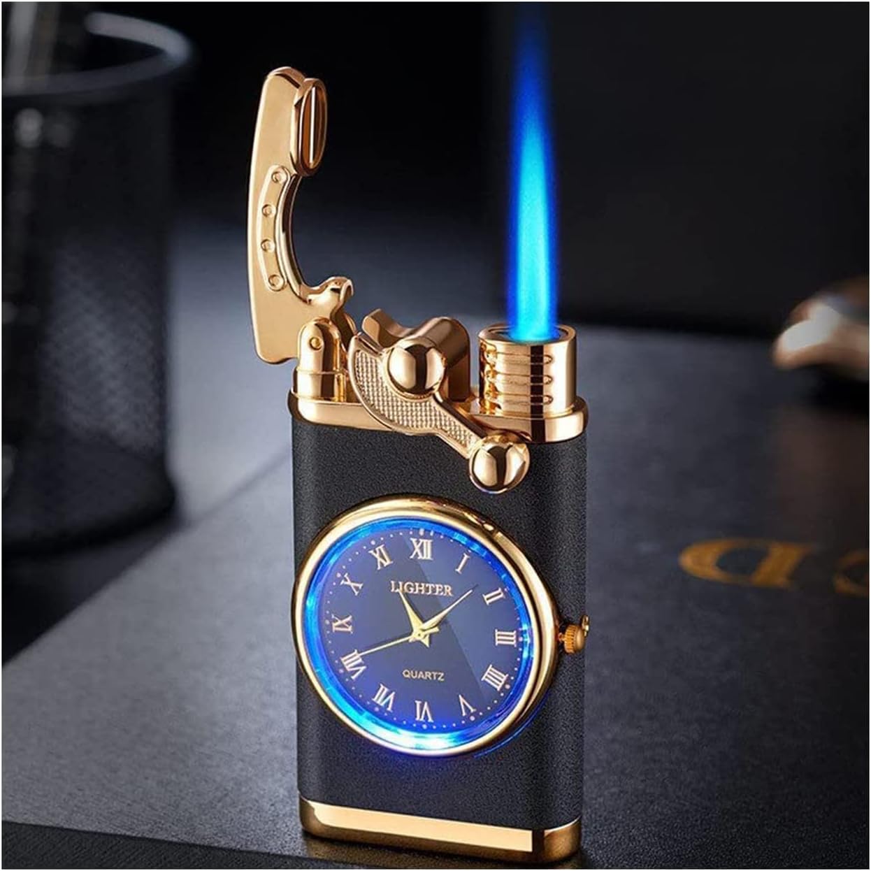 Clock Lighter, Creative Dial Rocker Arm Inflatable Lighter, Glowing Watch Lighter is Suitable
