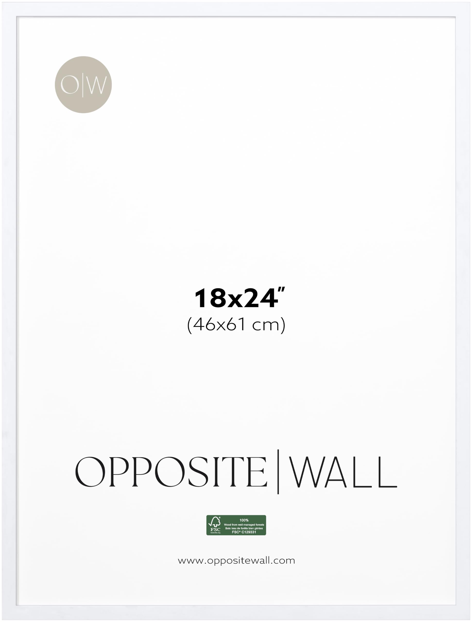Opposite Wall - 18x24 in - White Solid Wood Picture Frame - Lightweight, Versatile & Shatterproof - Wall Hanging Poster or Photo Frame - Wall Decor for Office, Gallery & Home