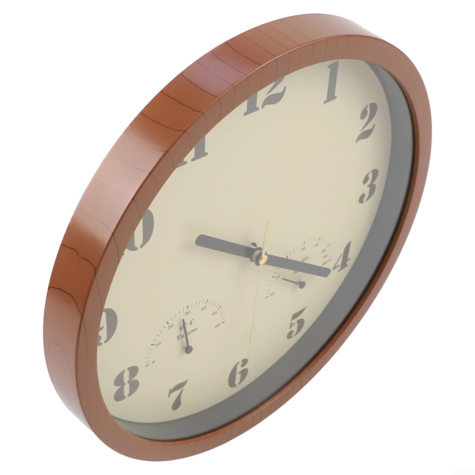 Reloj resistente a la intemperie para patio con termómetro analógico e higrómetro, movimiento de cuarzo silencioso, apto para uso en interiores en cocina o Lanai (marrón oscuro)