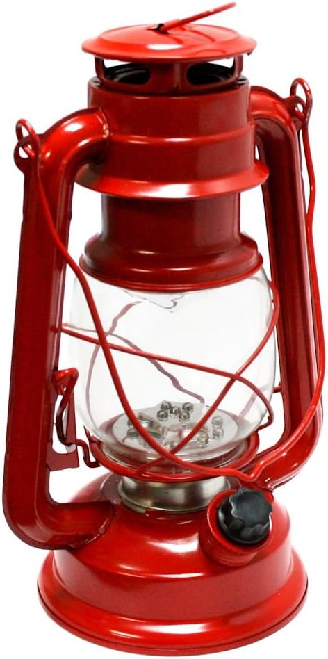 Gerson 9.5-Inch Red Metal 15 LED Hurricane Lantern with Dimmer Switch