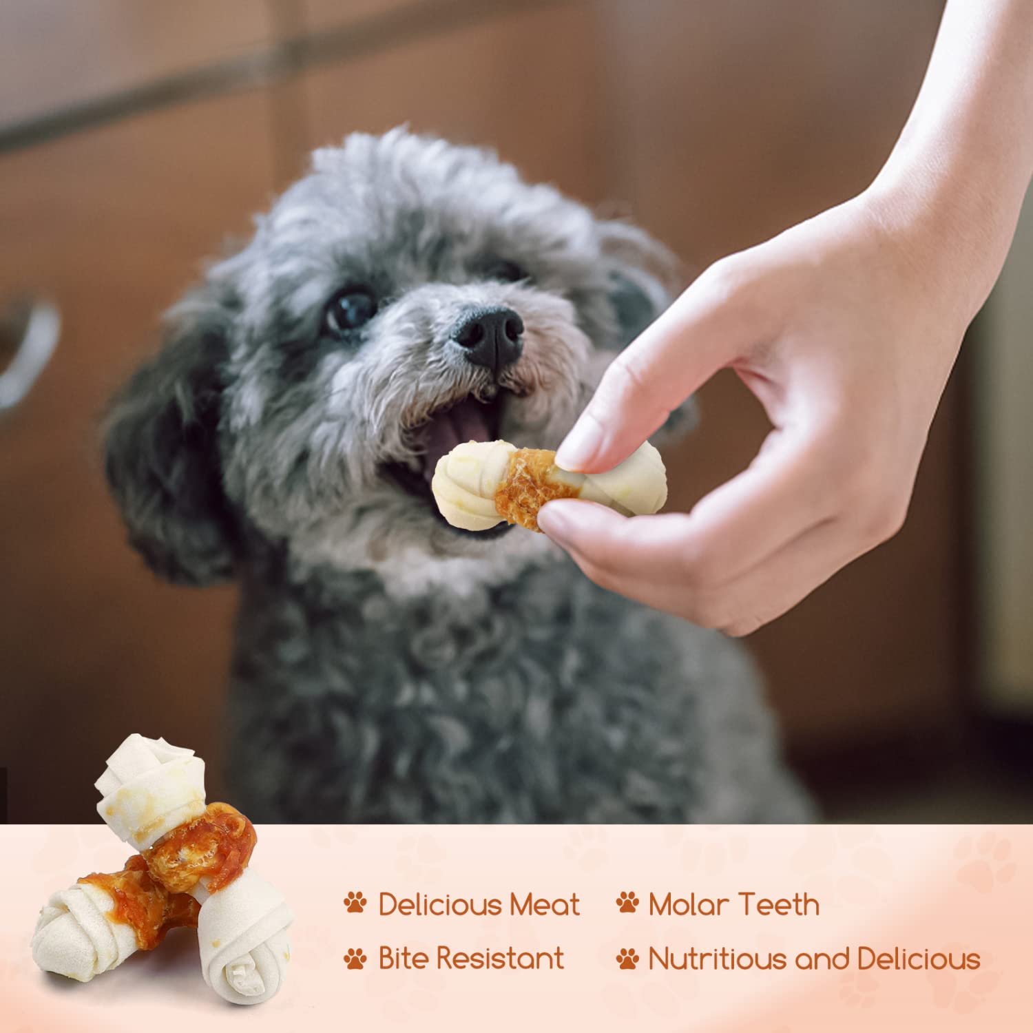 Nobleza- Hueso para Masticar con diseño de Pollo para Perros, Pollo Envuelto Rawhide Huesos con Nudos, Materias Primas Naturales Seleccionadas Golosinas para Perros Naturales - 6 PCS / 600g