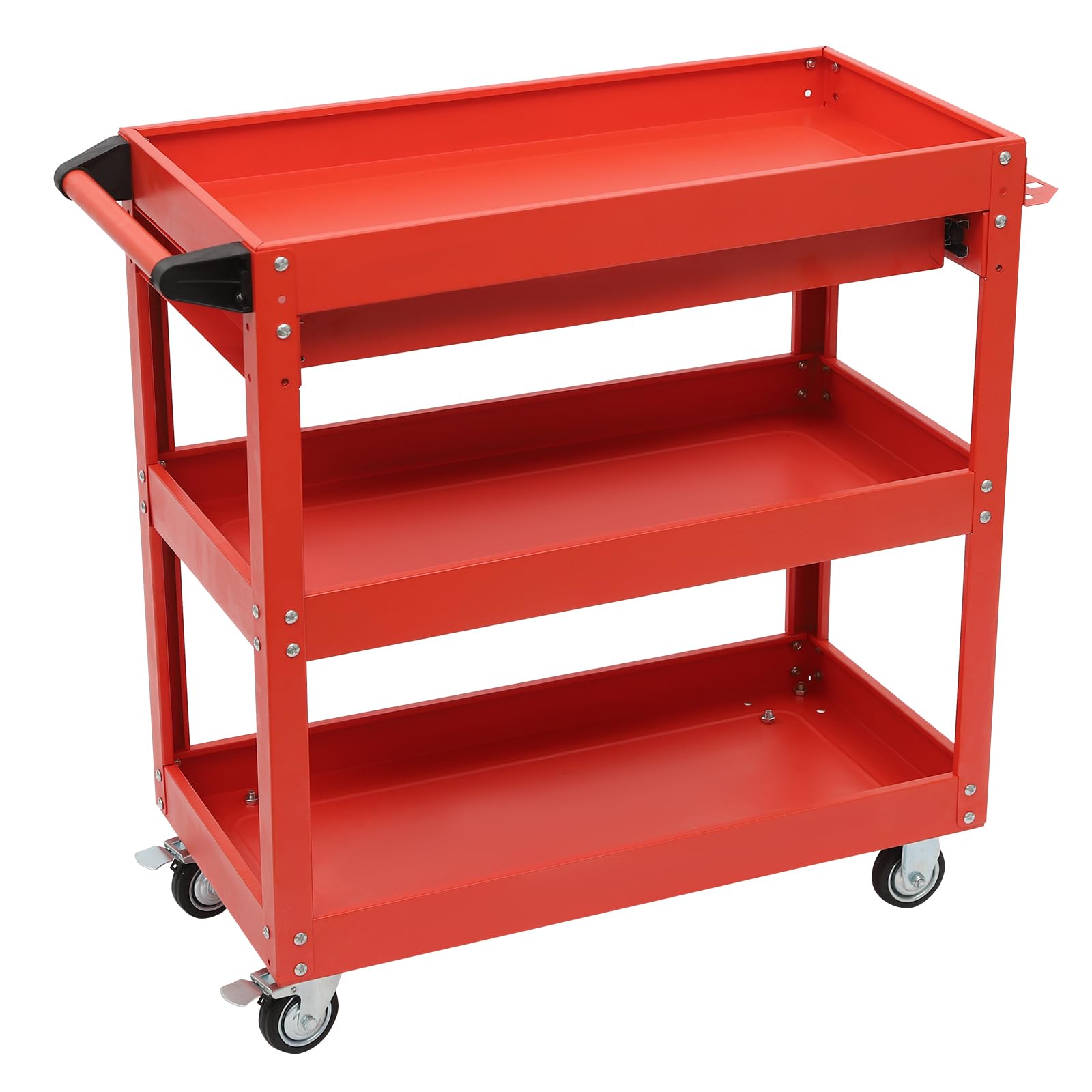 Rollender Werkstattwagen, 3 Etagen Schwerer Werkzeugwagen, Metall Servicewagen für Garage & Werkstatt, bis Tragkraft 150 kg (Rot)