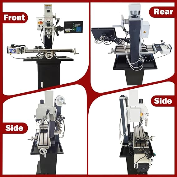 TECHTONGDA 1300W Mill Drill Machine Metal Milling Drilling Machine Combined Floor Stand Digital Readout Brushless Motor Variable Speed with Power Feed