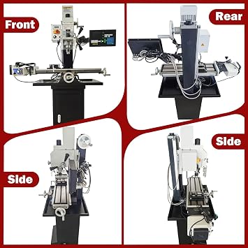 TECHTONGDA 1300W Mill Drill Machine Metal Milling Drilling Machine Combined Floor Stand Digital Readout Brushless Motor Variable Speed with Power Feed
