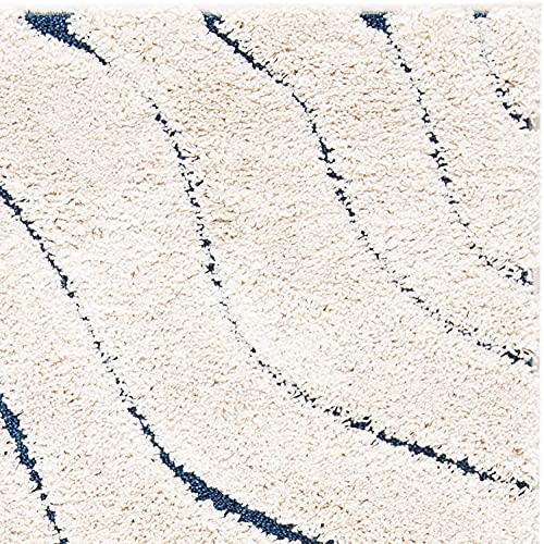 Image of (Pack of 2 Abstract Wavy Design Shaggy Carpet for Living Room, Bedroom, High Low Design Finish Microfiber 1.8 Inch Pile High, 2x5 Feet Runner Ivory|Light Blue Color