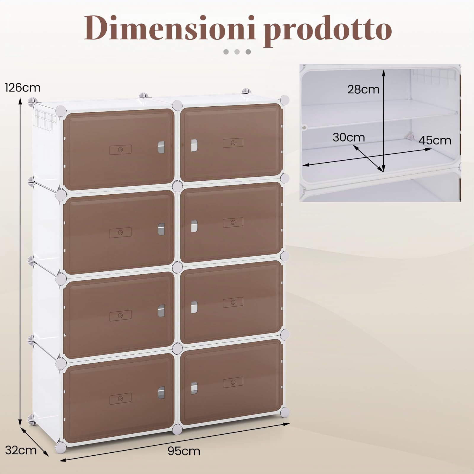 Giantex Scarpiera in Plastica a 8/10 Ripiani, Scaffale Componibile per 32/40Paia di Scarpe, Armadietto per Scarpe Salvaspazio con Pannelli Rimovibili e Porte Trasparenti (8 quadrati)