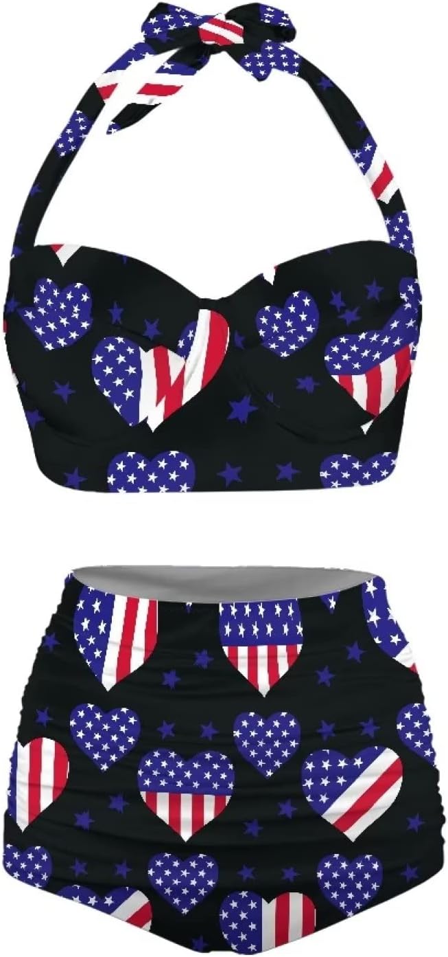 TOADDITDO Women Two Piece Swimsuit Retro Halter Ruched High Waisted Bikini Bottom Bathing Suits